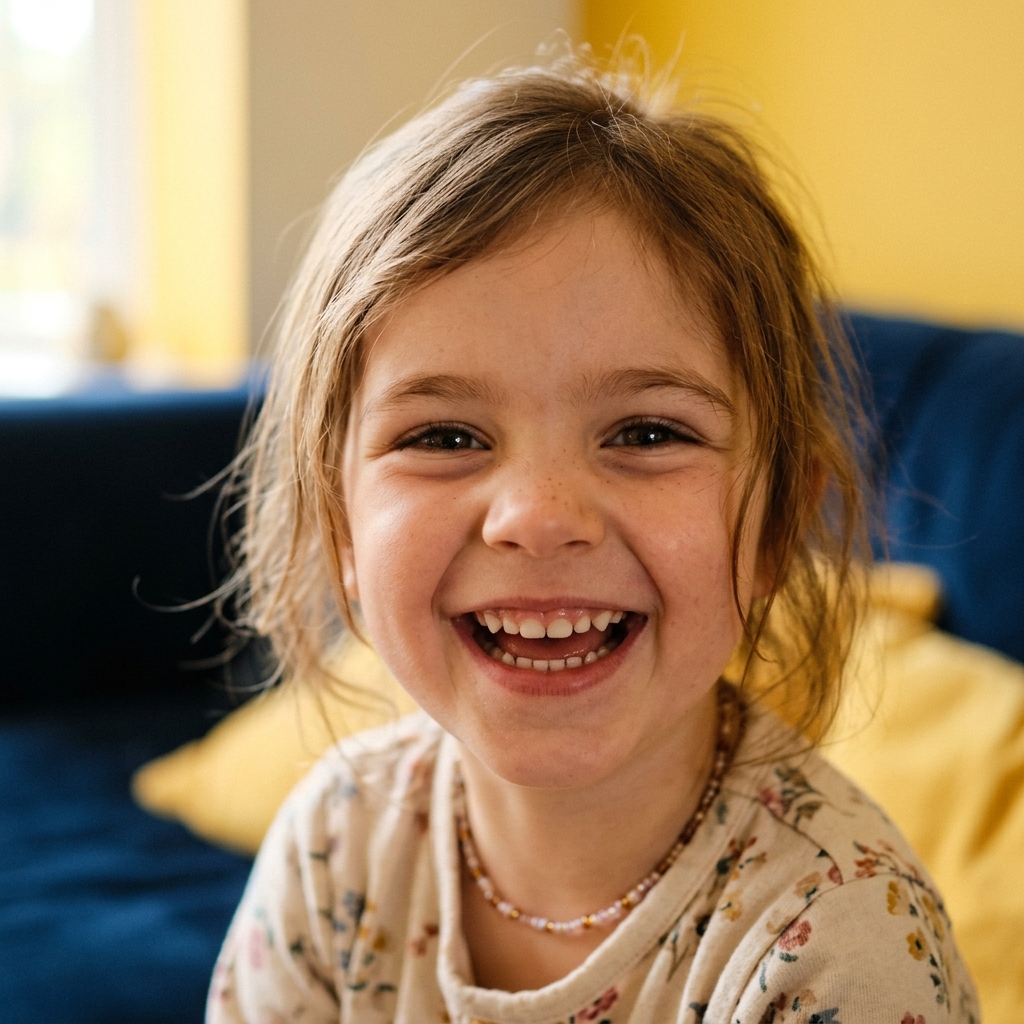 Smiling child learning